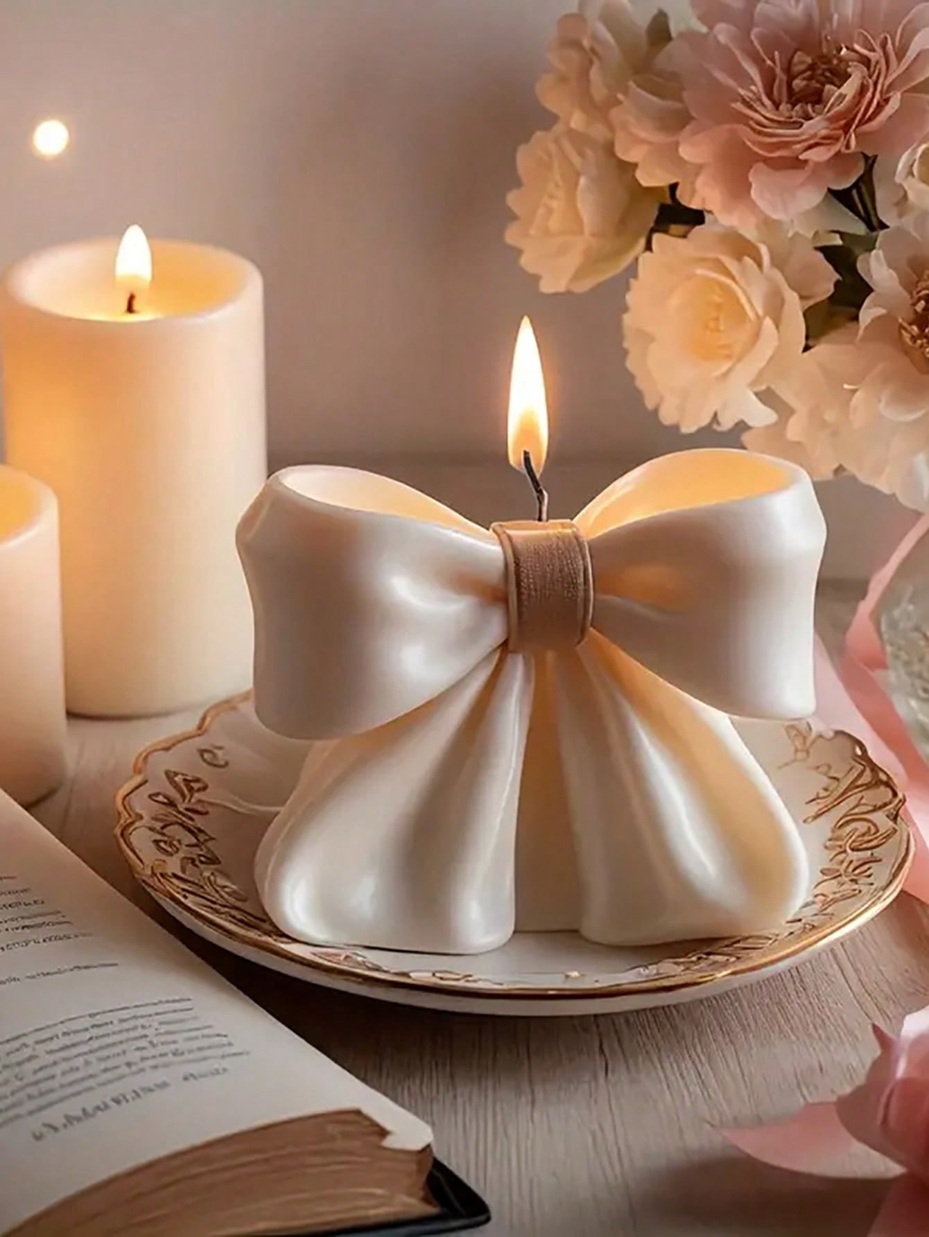 1pc Bow scented Candle, 3D Bow - Home Fragrance Wax Melts reseña y precio